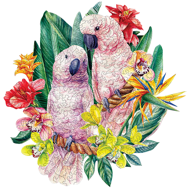 JEFFPUZZLE™ Pink Parrots Wooden Puzzle