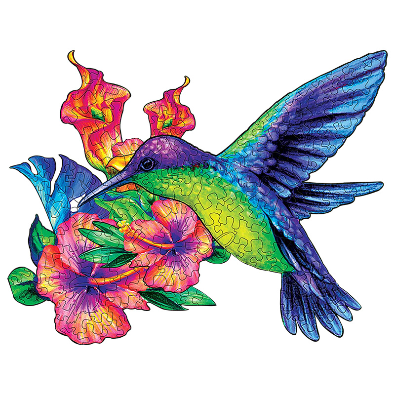 JEFFPUZZLE™ Hummingbird Feeding on Morning Glory Wooden Puzzle