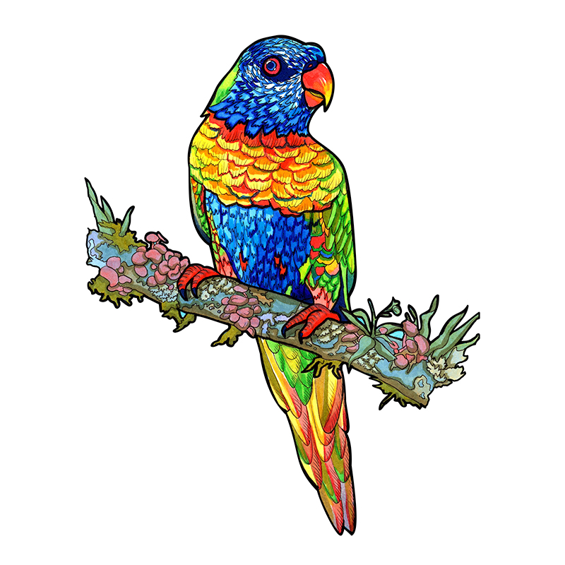 JEFFPUZZLE™ Psychedelic Parrot Wooden Puzzle