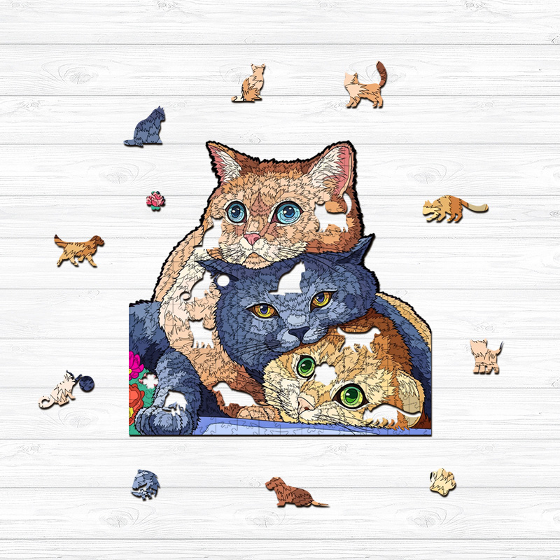 JEFFPUZZLE™ NEW Cats Cuddle Wooden Puzzle