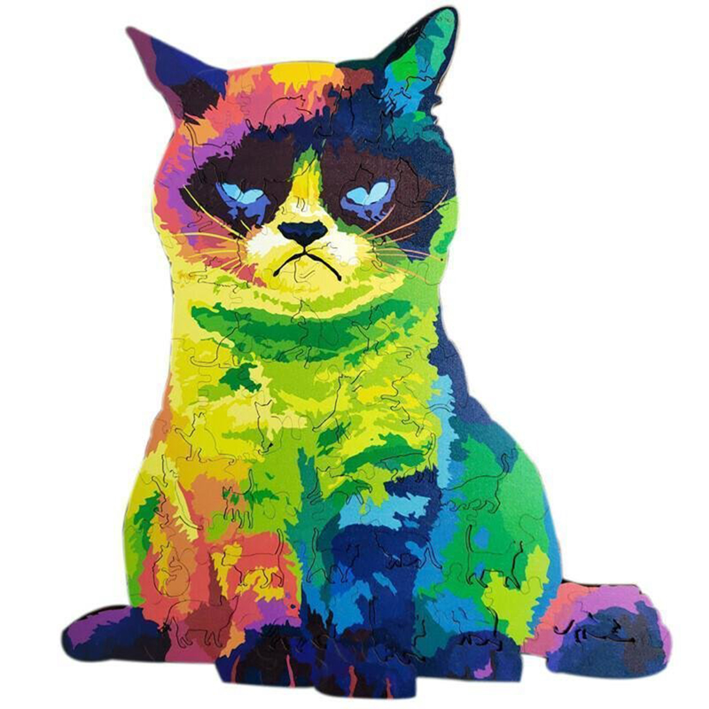JEFFPUZZLE™ Colorful Cat Wooden  Puzzle