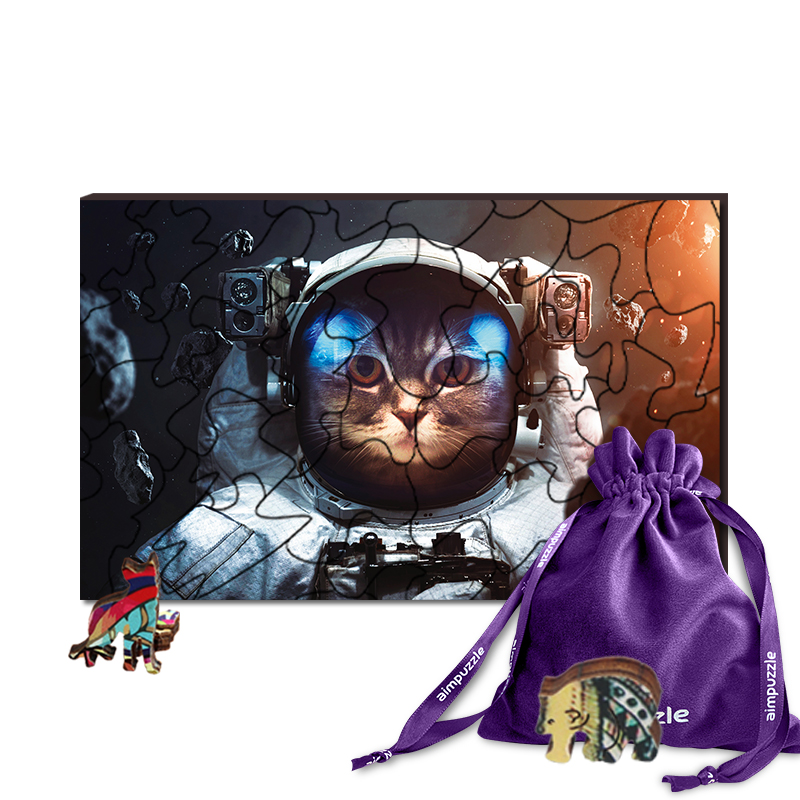 JEFFPUZZLE™ Space Cat Wooden  Puzzle