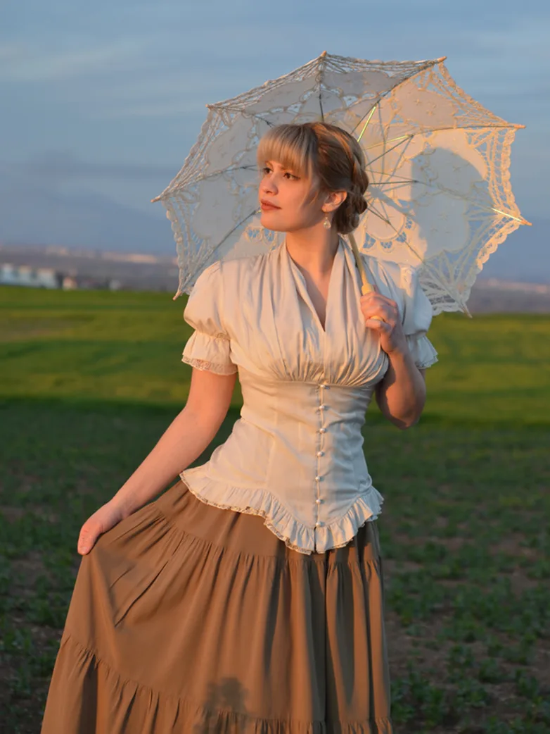 Renaissance Tiered Elastic Swing Skirt with Pocket