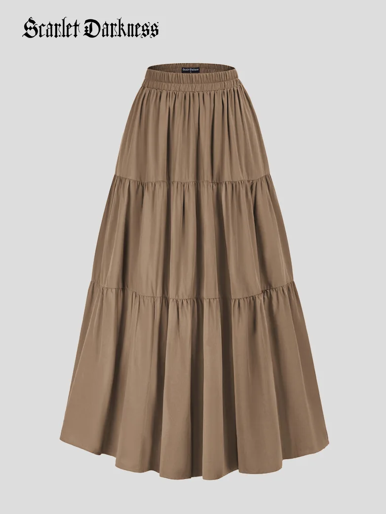 Renaissance Tiered Elastic Swing Skirt with Pocket
