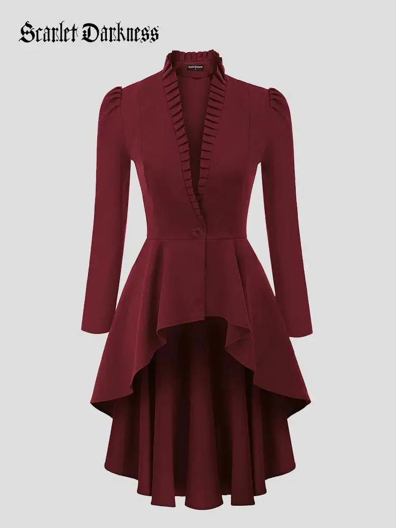 Women Steampunk Long Jacket High Low Cloak