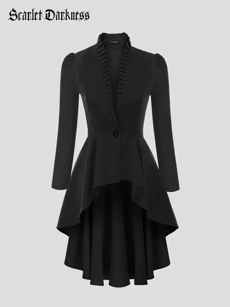 Women Steampunk Long Jacket High Low Cloak