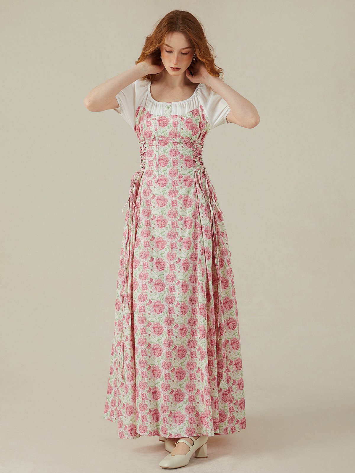 Maxi Dress,  Short Sleeves, Crew Neck,  Floral, Daily