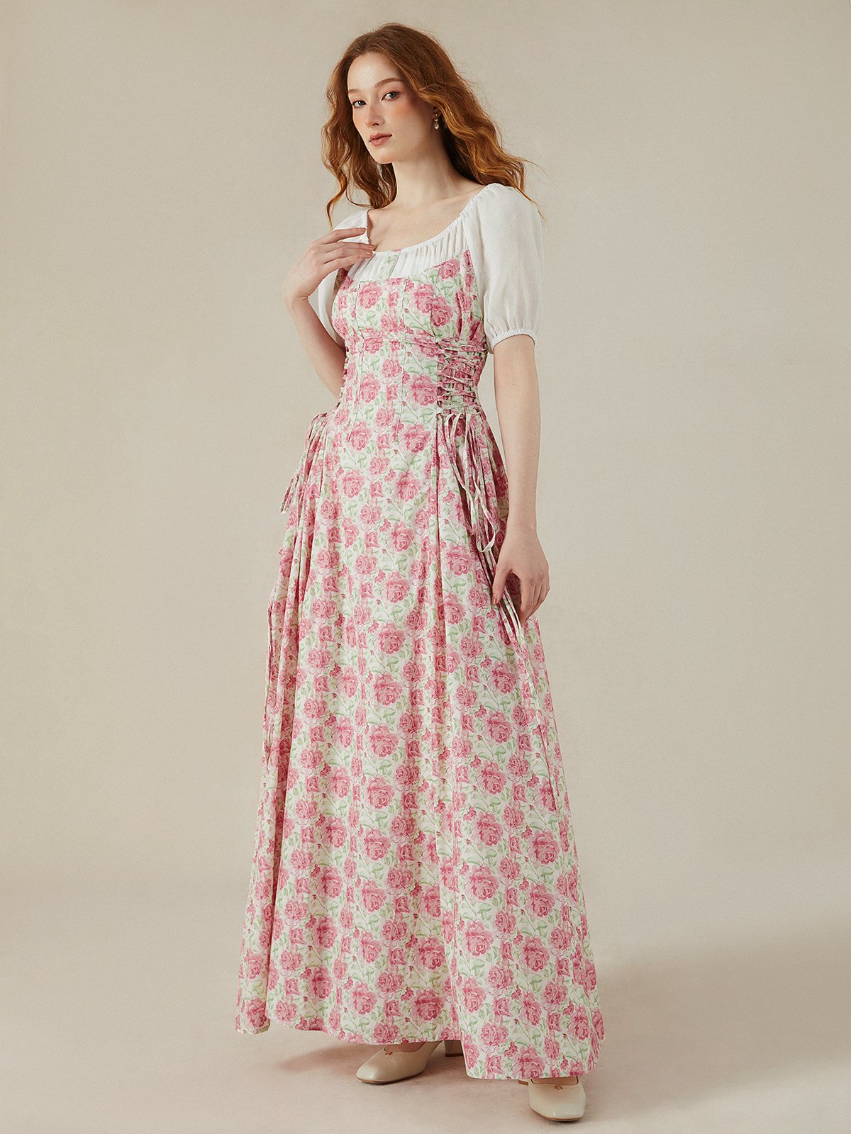 Maxi Dress,  Short Sleeves, Crew Neck,  Floral, Daily