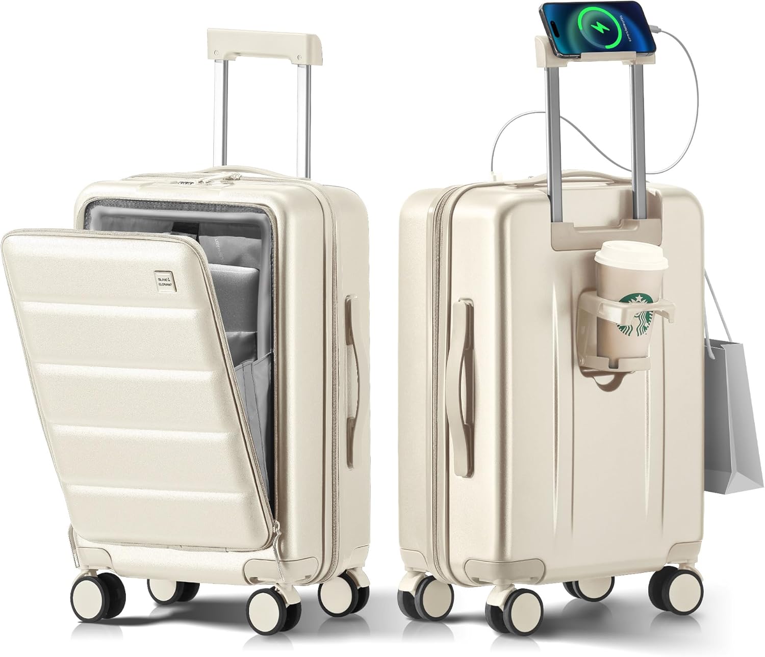 20 IN Carry On Luggage 22x14x9 Airline Approved - Front Pocket Hardside Travel Suitcase Unbreakable