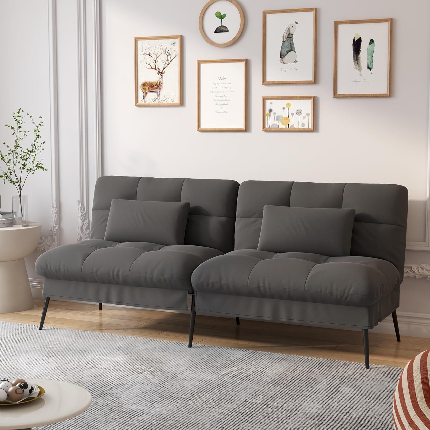 Convertible Sofa Bed,68″Fabric Couch with Adjustable Backrest,Loveseat Recliner Sleeper Living Room Furniture futon Set
