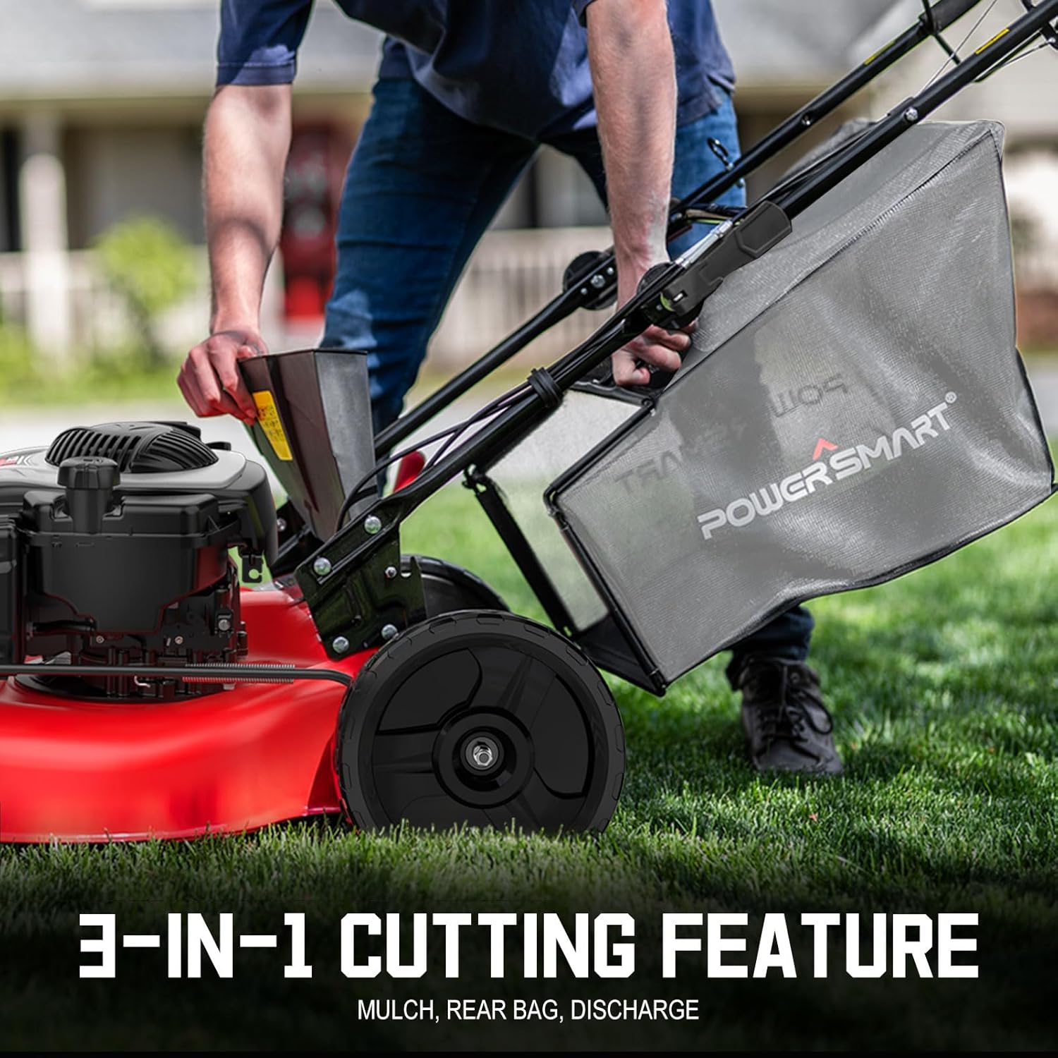 Gas Lawn Mower 21-Inch 144cc OHV Engine 3-in-1 Push Mower with Bagging