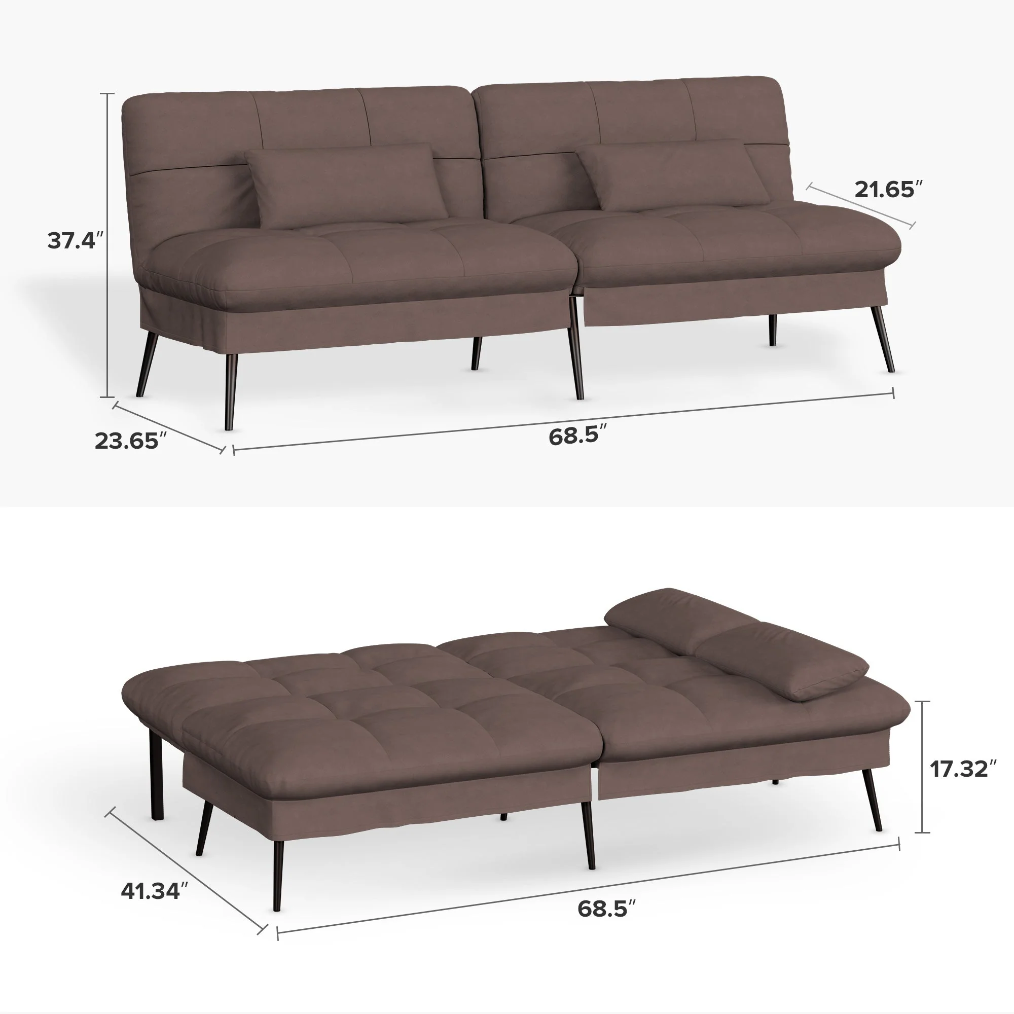 Convertible Ultra-comfortable Futon Sofa Bed with Adjustable Backrest B001