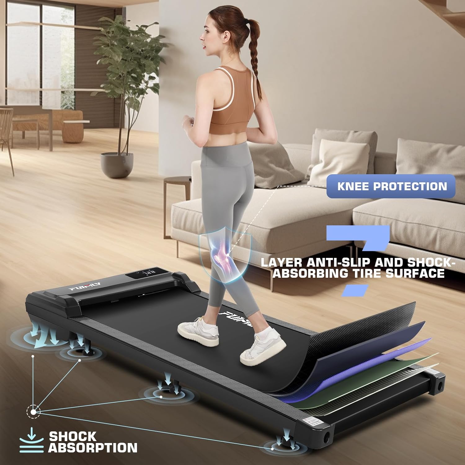 Under Desk Treadmill, Walking Pad Treadmill for Home Office, 2.5 HP Portable Walking Treadmill 300 lb Capacity, Compact Walking Jogging Running Machine with Remote Control and LED Display