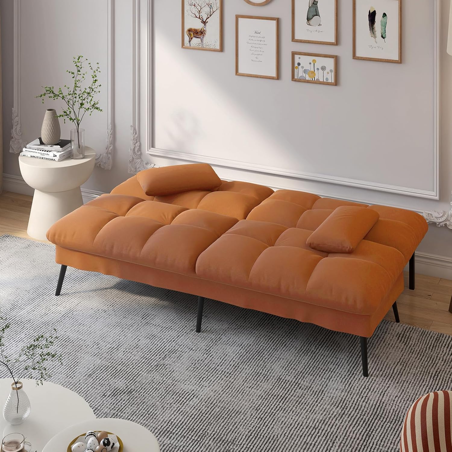 Convertible Sofa Bed,68″Fabric Couch with Adjustable Backrest,Loveseat Recliner Sleeper Living Room Furniture futon Set