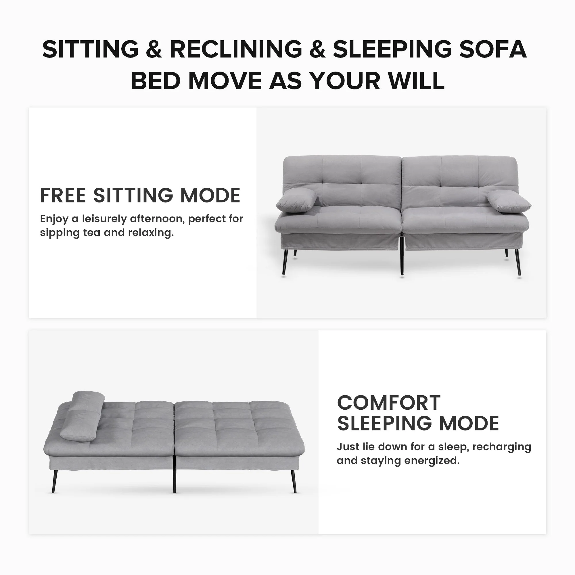 Convertible Ultra-comfortable Futon Sofa Bed with Adjustable Backrest B001