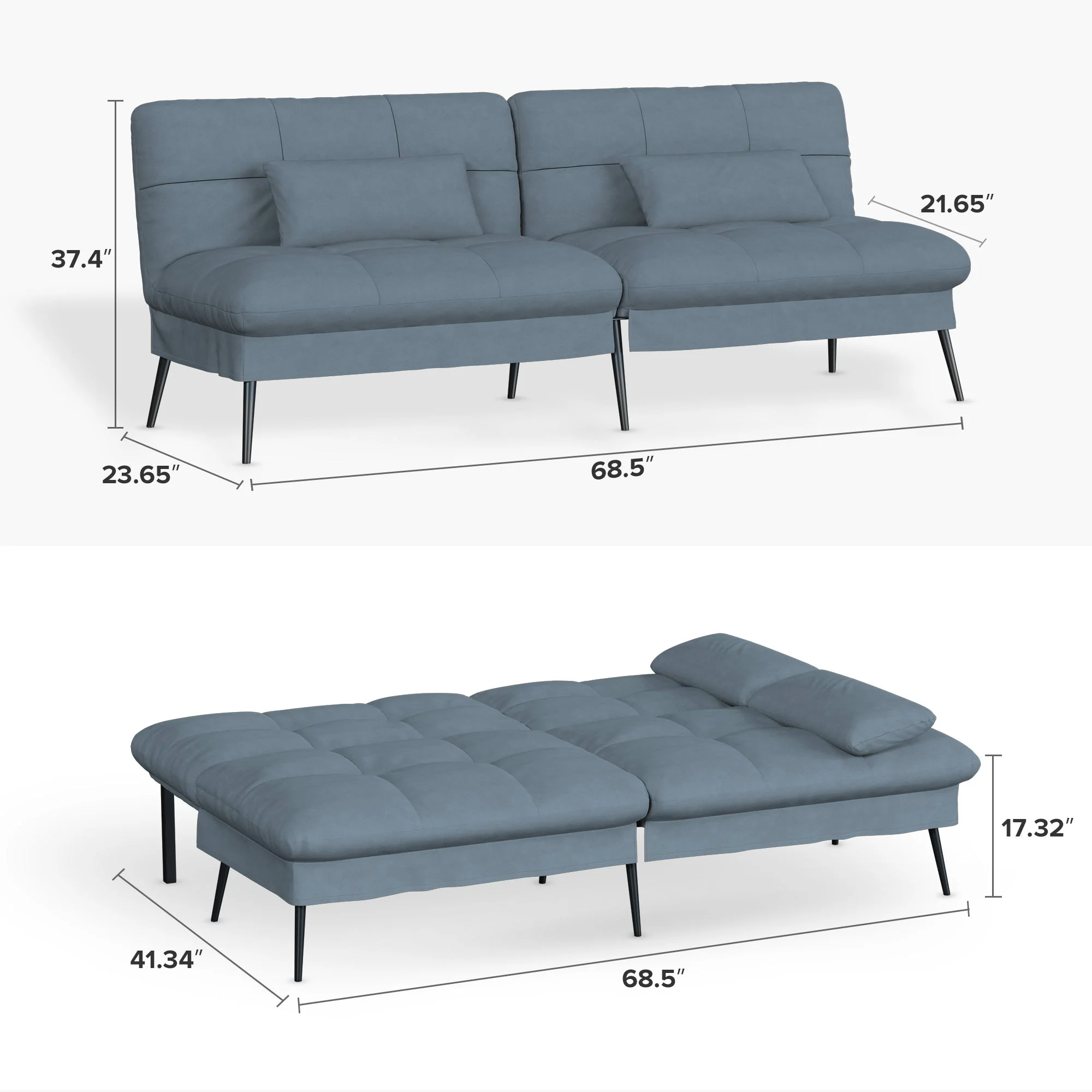 Convertible Ultra-comfortable Futon Sofa Bed with Adjustable Backrest B001