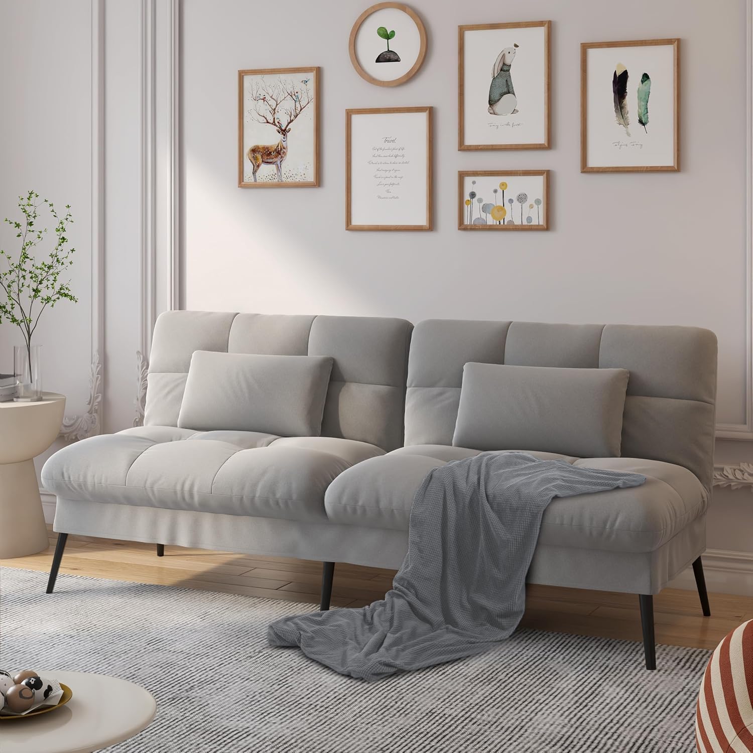 Convertible Sofa Bed,68″Fabric Couch with Adjustable Backrest,Loveseat Recliner Sleeper Living Room Furniture futon Set
