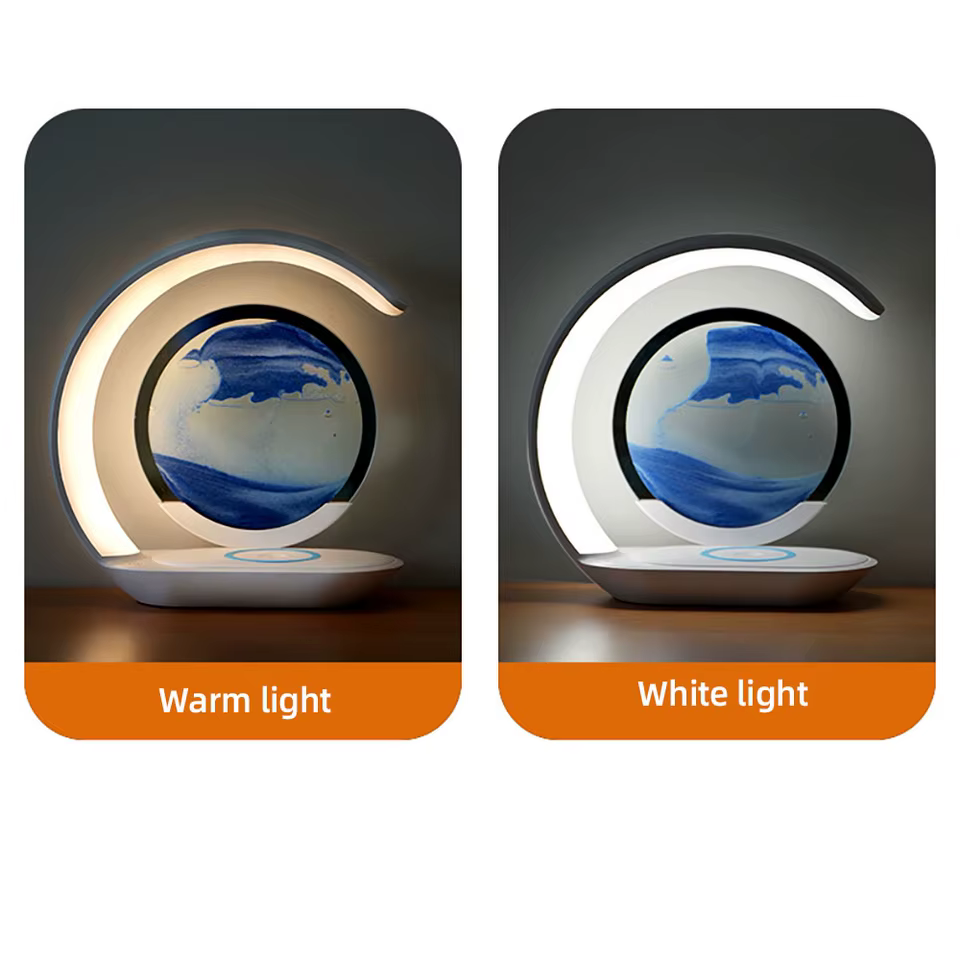 Quicksand Table Lamp USB Wireless Charging Desk Lamp 3D Hourglass Ornaments