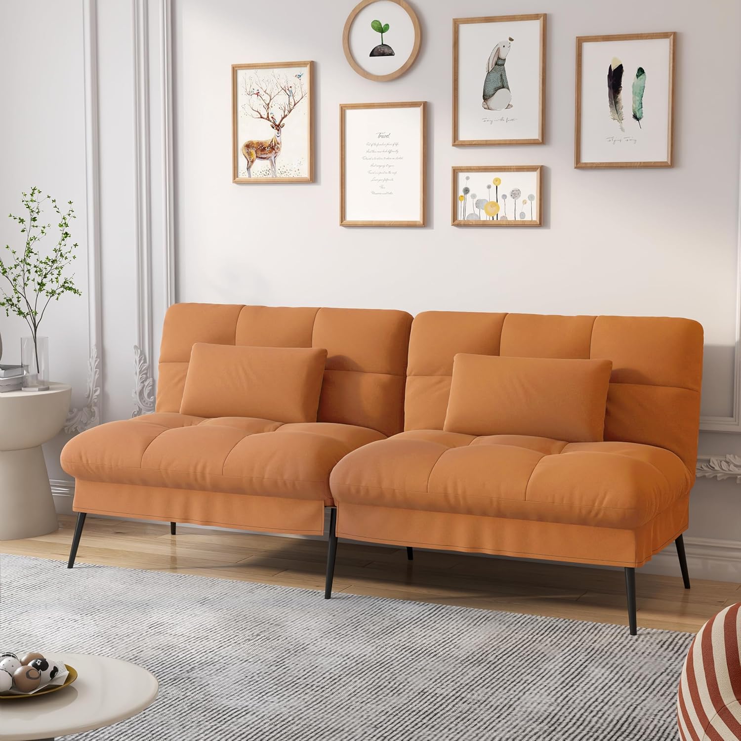 Convertible Sofa Bed,68″Fabric Couch with Adjustable Backrest,Loveseat Recliner Sleeper Living Room Furniture futon Set
