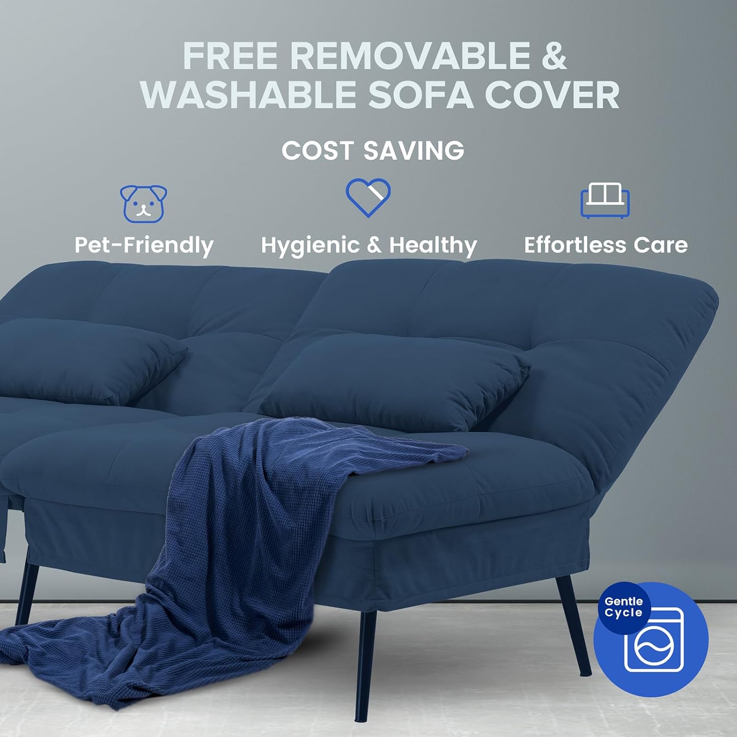 Convertible Sofa Bed,68″Fabric Couch with Adjustable Backrest,Loveseat Recliner Sleeper Living Room Furniture futon Set