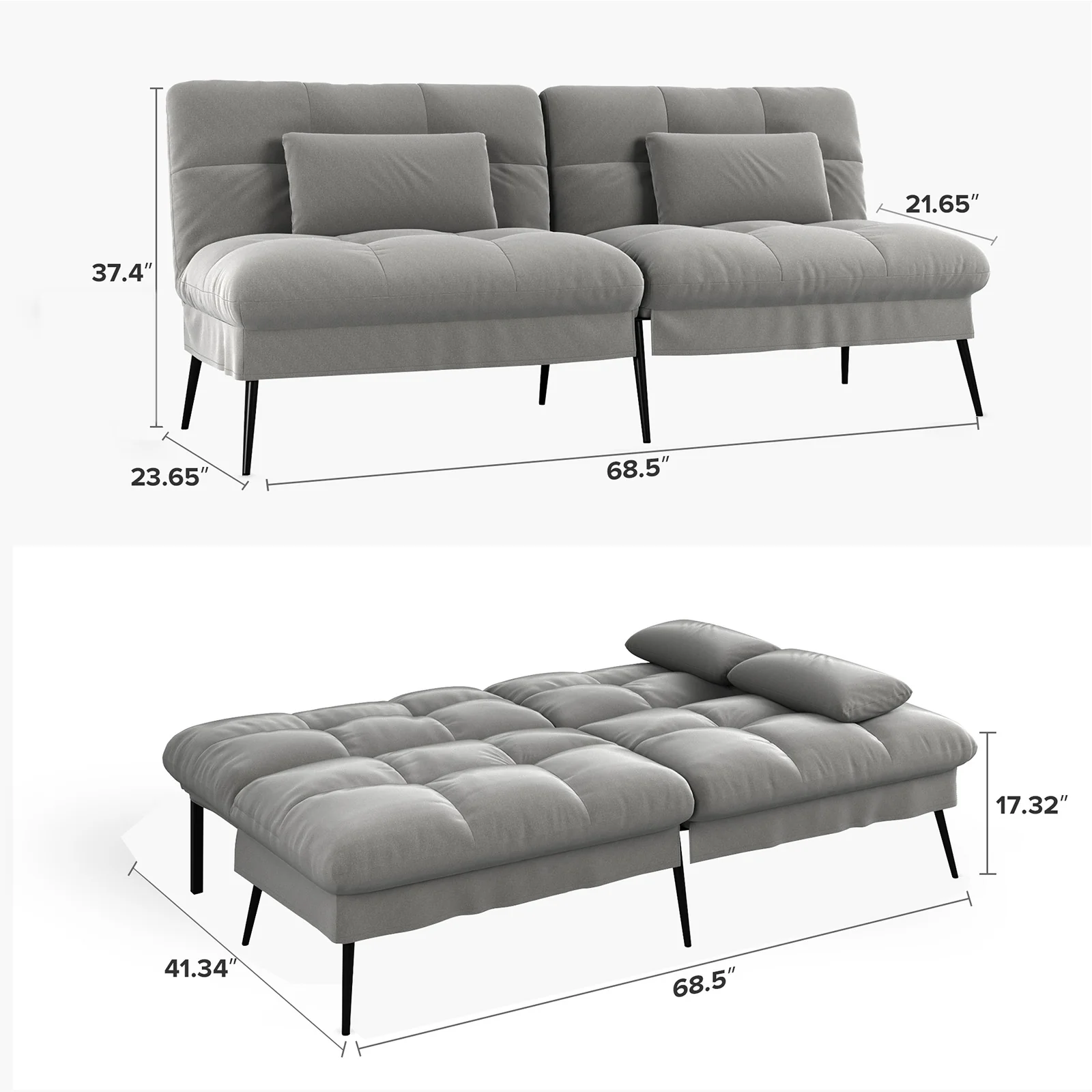 Convertible Ultra-comfortable Futon Sofa Bed with Adjustable Backrest B001
