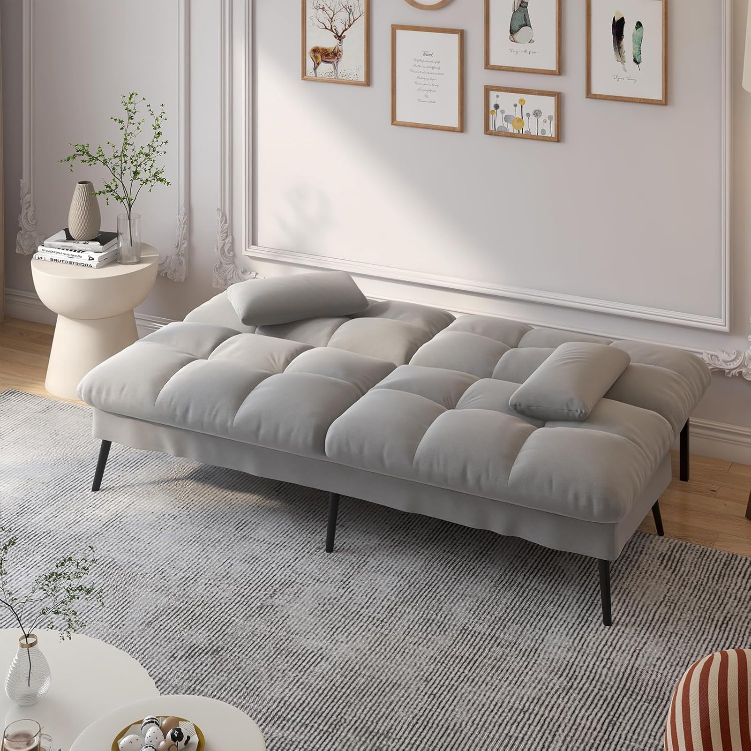 Convertible Sofa Bed,68″Fabric Couch with Adjustable Backrest,Loveseat Recliner Sleeper Living Room Furniture futon Set