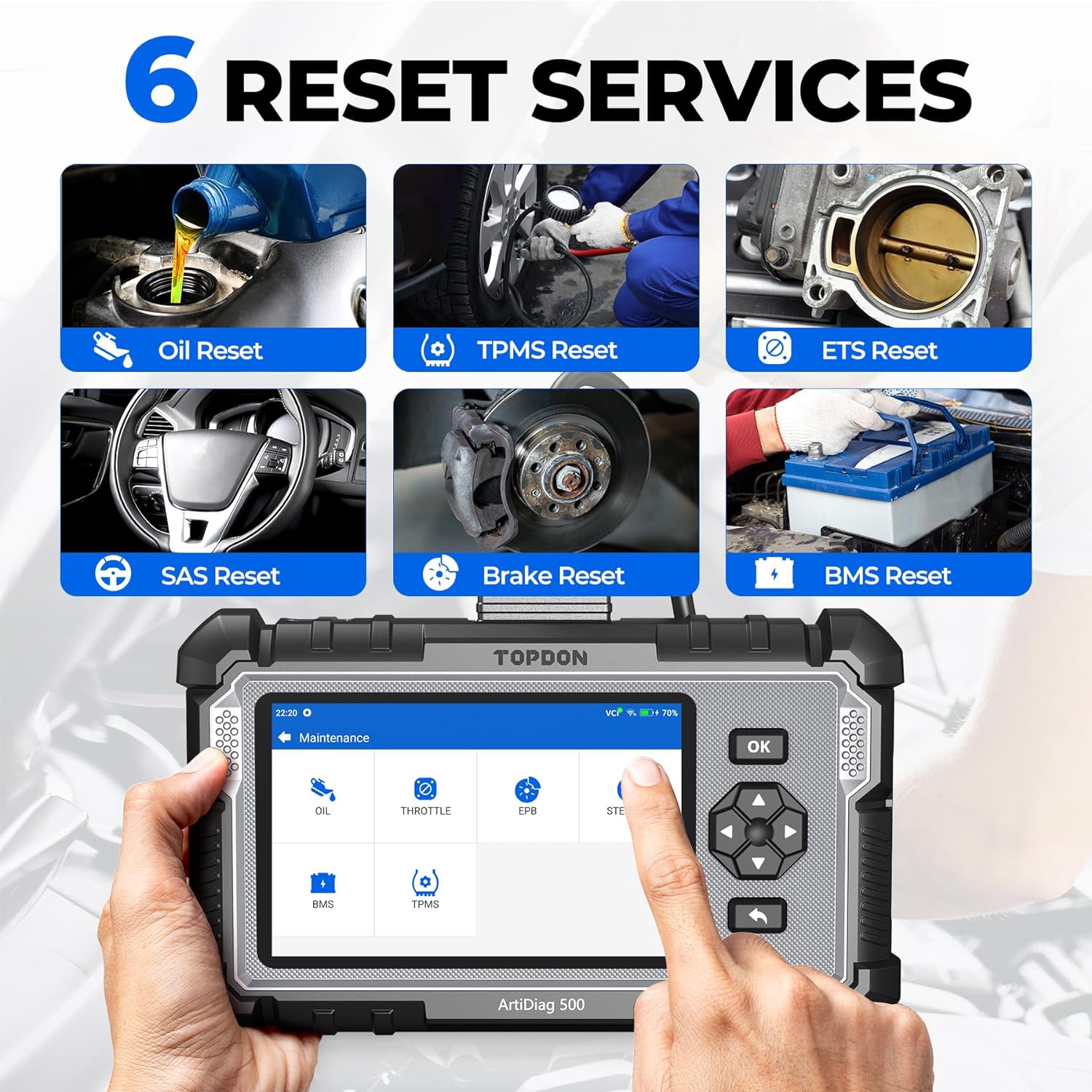 New OBD2 Scanner TOPDON AD500 Oil/SAS/Throttle/TPMS/BMS/EPB Reset Engine/ABS/SRS/Transmission, Diagnostic Scan Tool, FCA AutoAuth, CAN FD Protocol, Car Check Engine Code Reader, Lifetime Wi-Fi Free Update