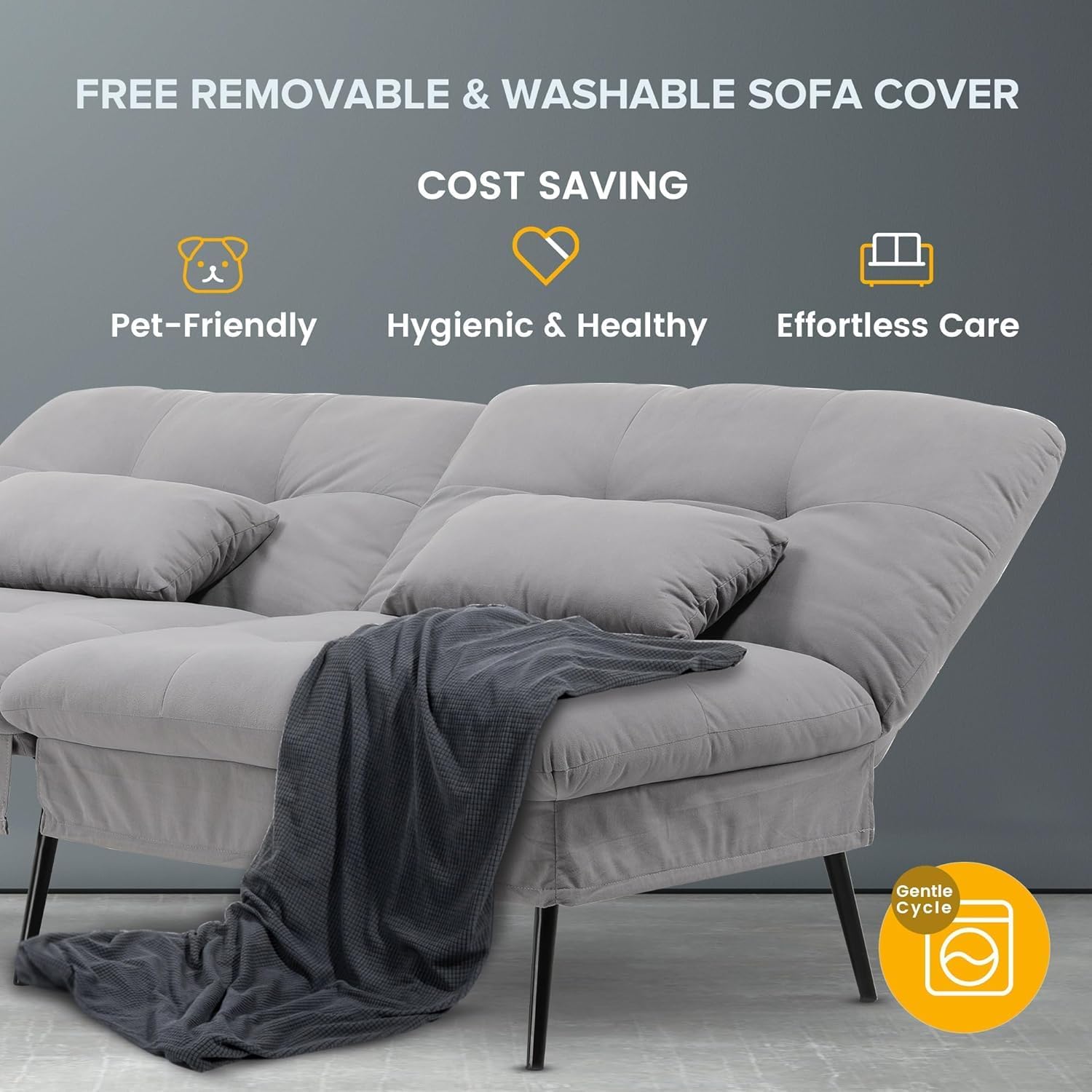 Convertible Sofa Bed,68″Fabric Couch with Adjustable Backrest,Loveseat Recliner Sleeper Living Room Furniture futon Set
