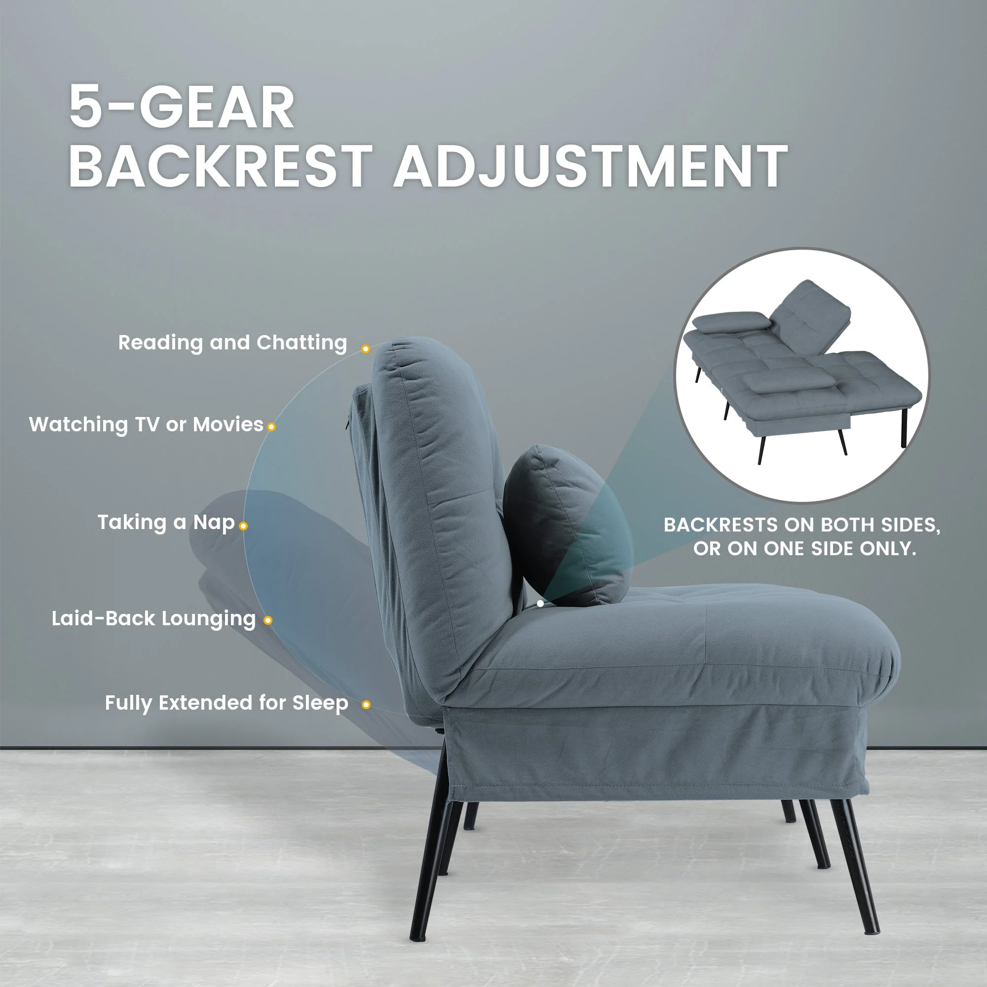 Convertible Ultra-comfortable Futon Sofa Bed with Adjustable Backrest B001