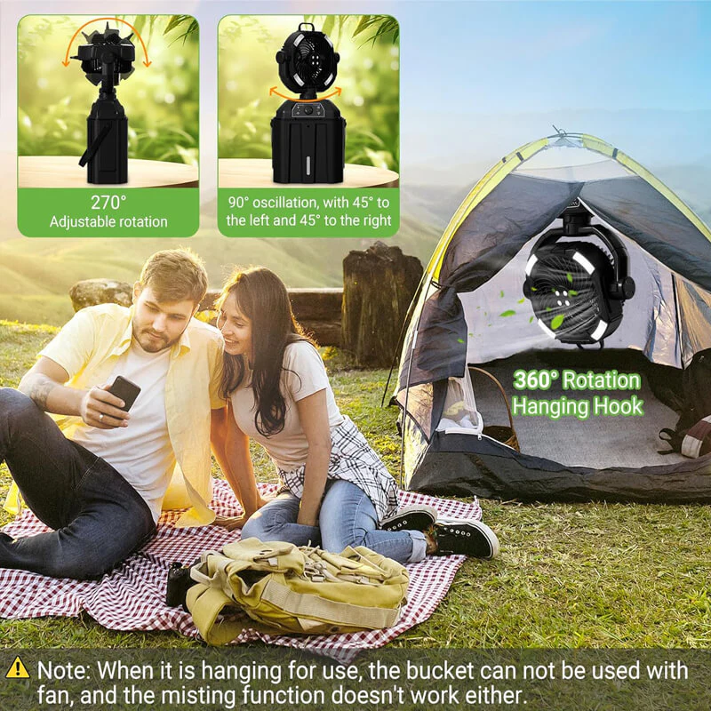 💦4 in 1 Mist Camping Fan with 6L Bucket