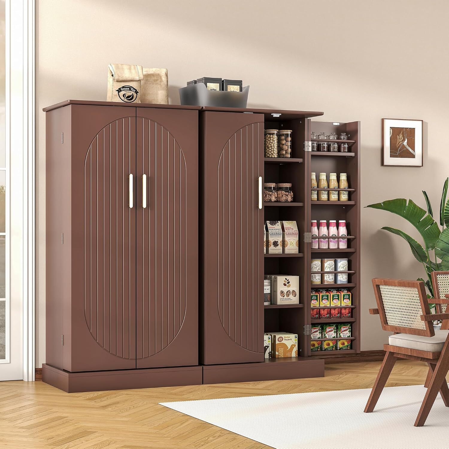 🔥HOT SALE🔥 47” Kitchen Pantry Cabinet with LED