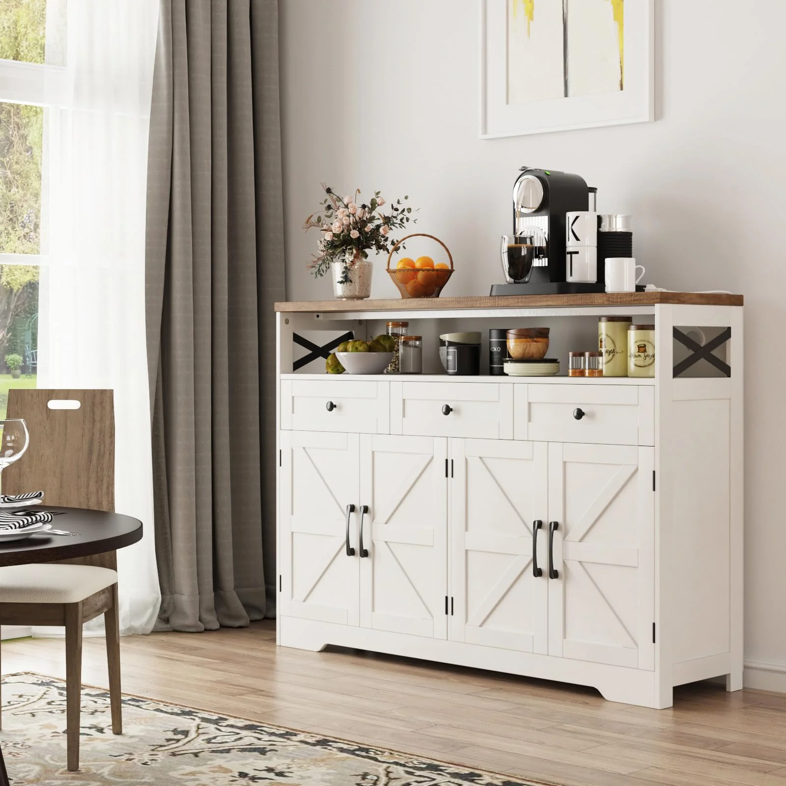 Buffet Storage Cabinet with Drawers and Barn Doors