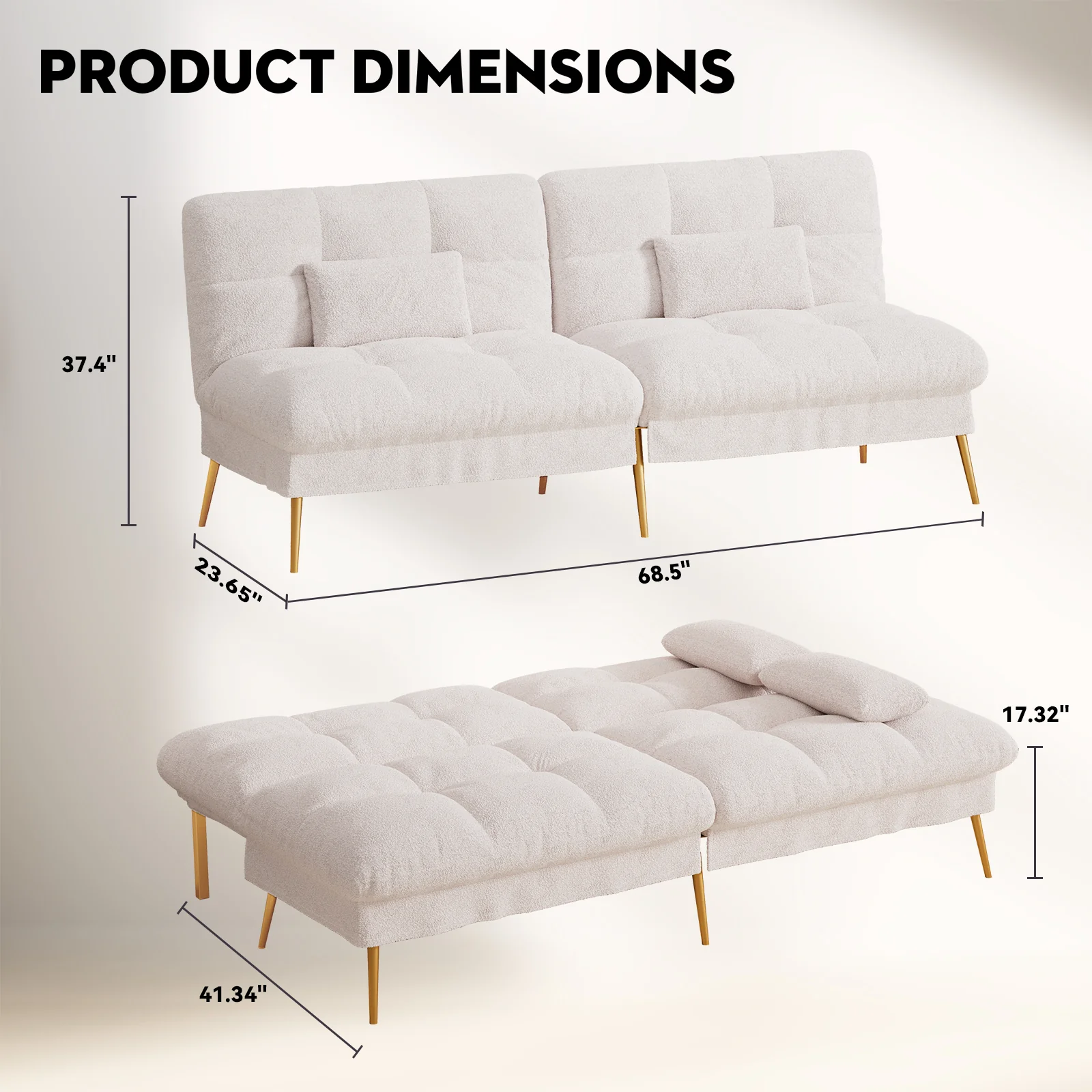 Convertible Ultra-comfortable Futon Sofa Bed with Adjustable Backrest B001