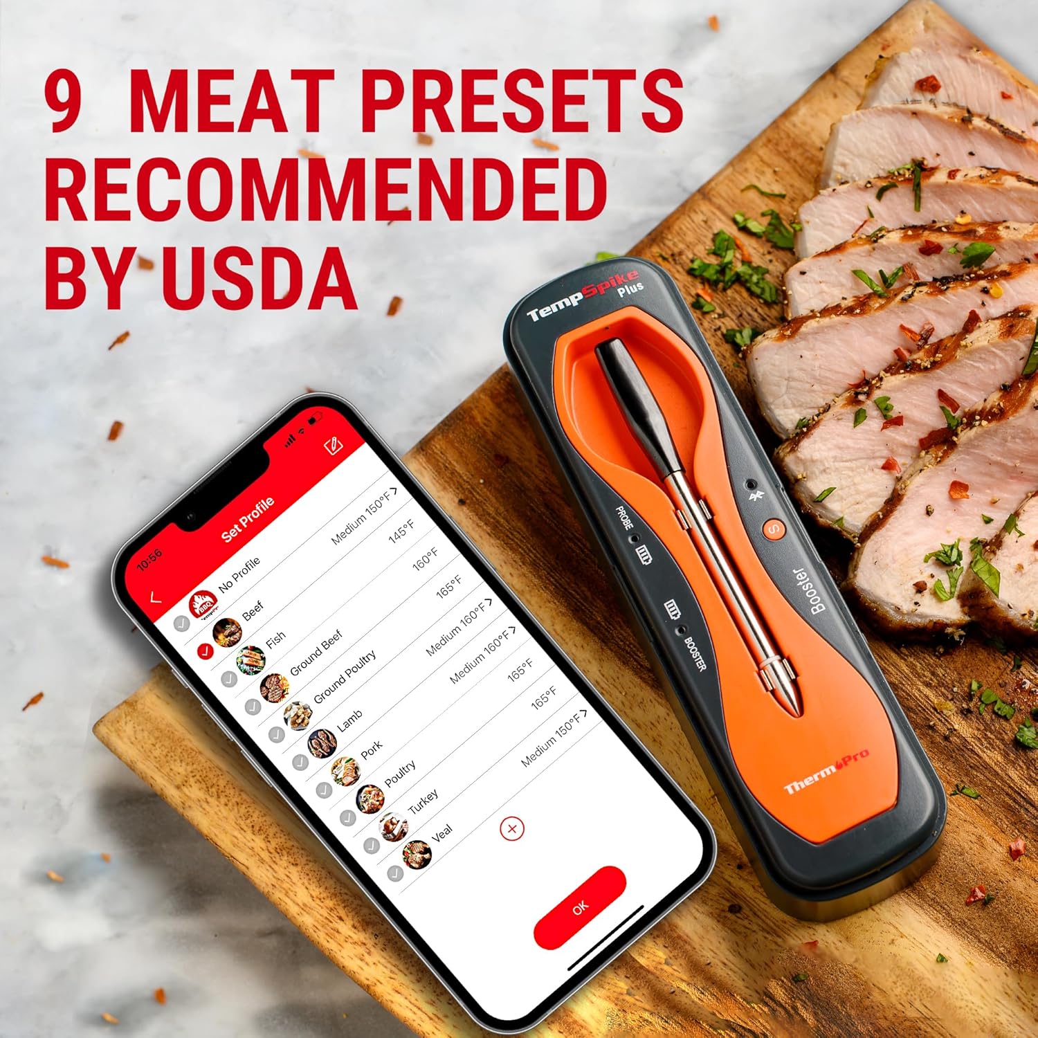 600FT Wireless Meat Thermometer with Upgraded Ultra-Thin Probe, Bluetooth Meat Thermometer Wireless for Outside Grill, Smoker Thermometer for BBQ Oven Rotisserie Sous Vide