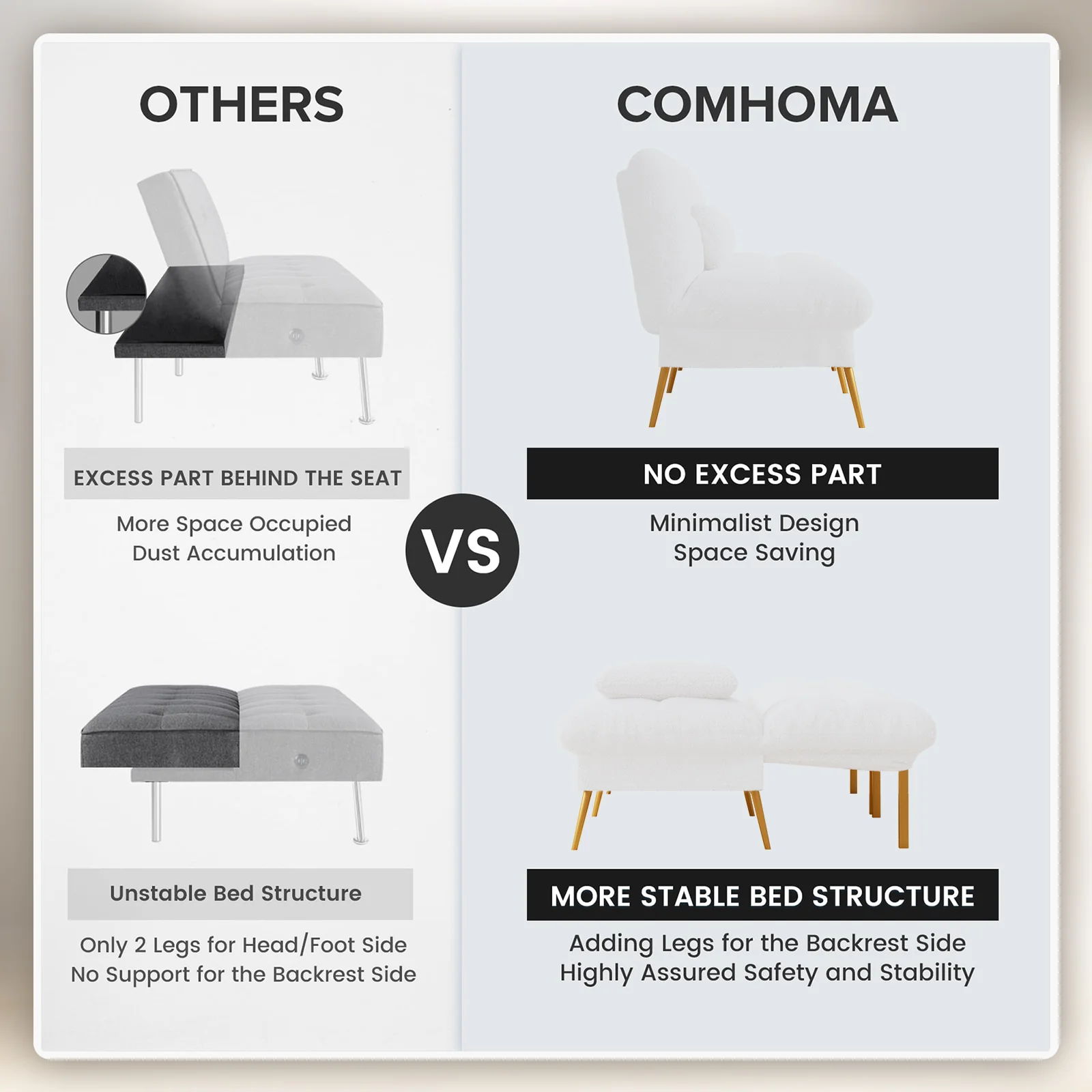 Convertible Ultra-comfortable Futon Sofa Bed with Adjustable Backrest B001
