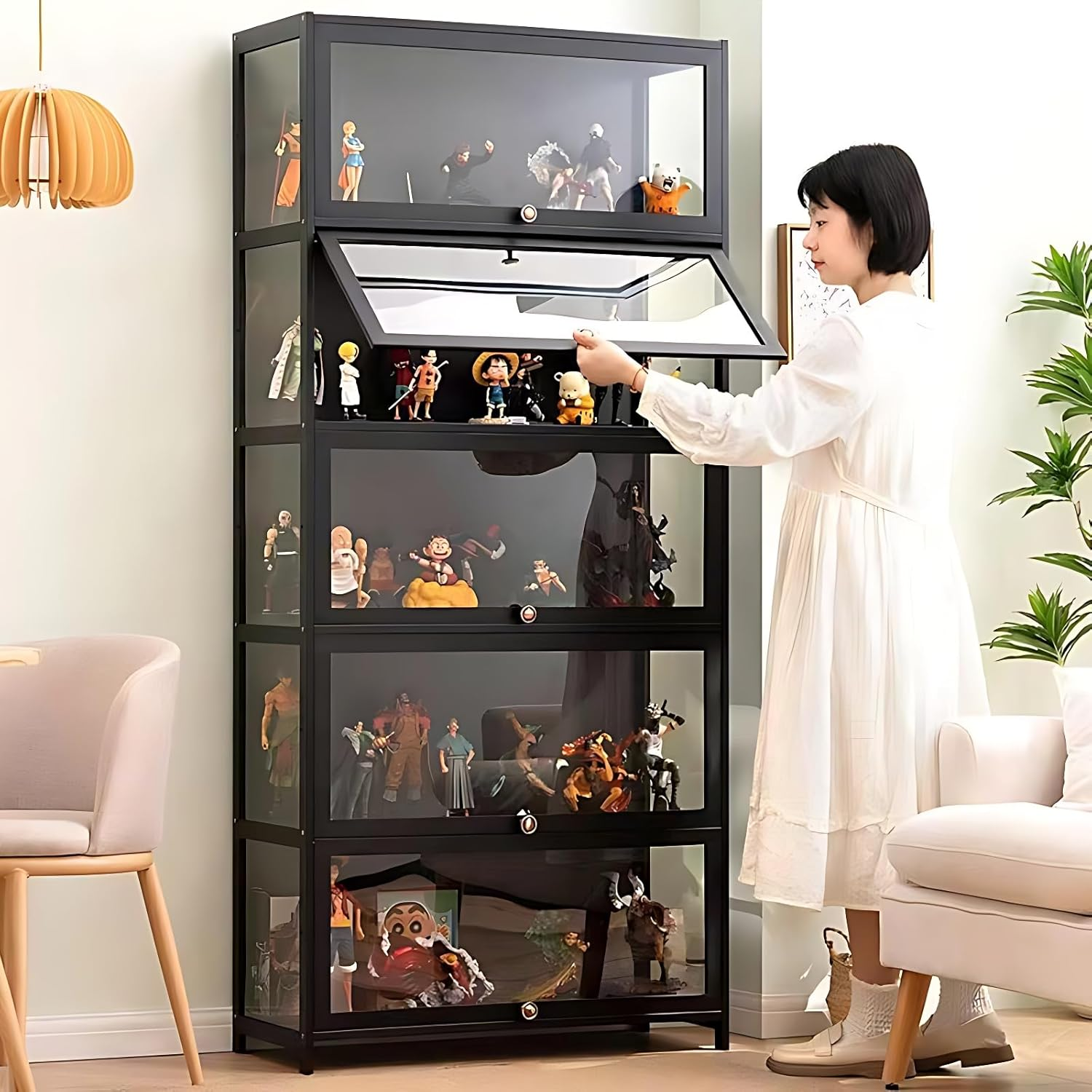 Flip-top display cabinet with lights