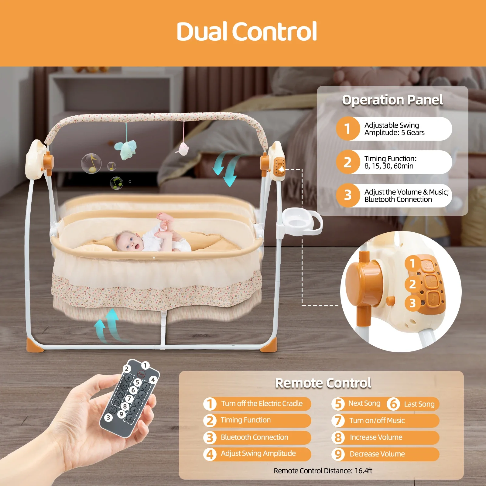 🍼Foldable Electric Baby Cradle with Music & Motion