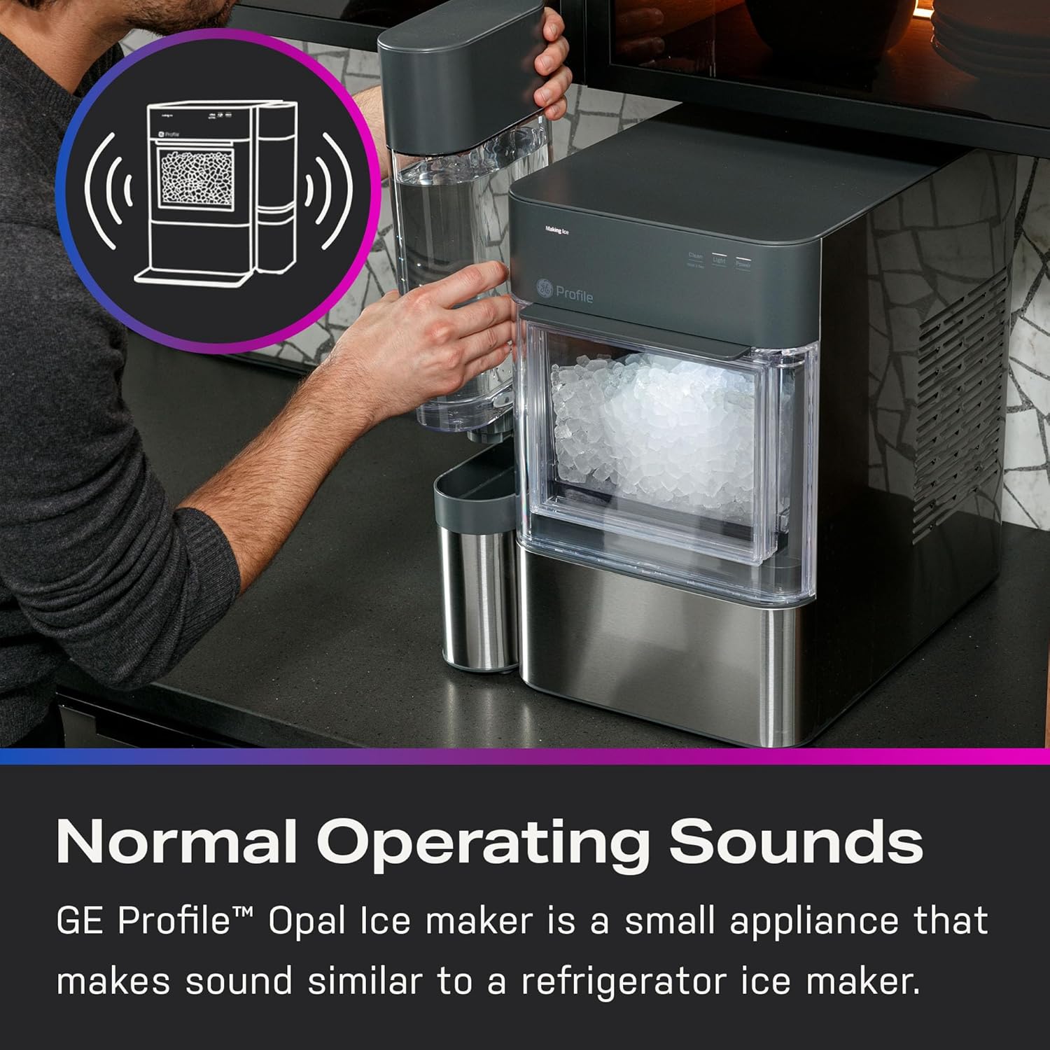2.0 with 0.75 Gallon Tank, Chewable Crunchable Countertop Nugget Ice Maker, Scoop included, 38 lbs in 24 hours, Pellet Ice Machine with WiFi & Smart Connected, Black Stainless Steel