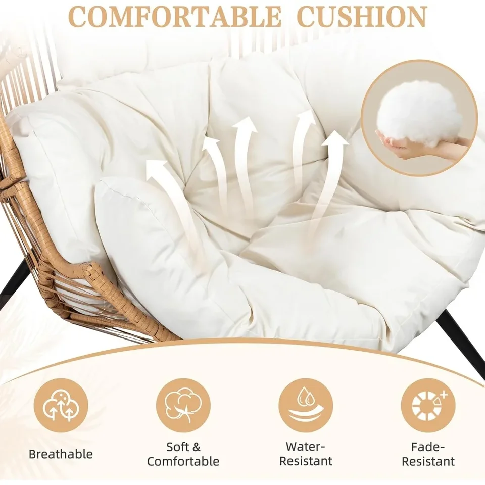 Wicker Egg Chair PE Rattan Chair with Cushion,Oversized Patio Lounge Chair for Outdoor, Indoor, Balcony, Backyard, Garden, Beige
