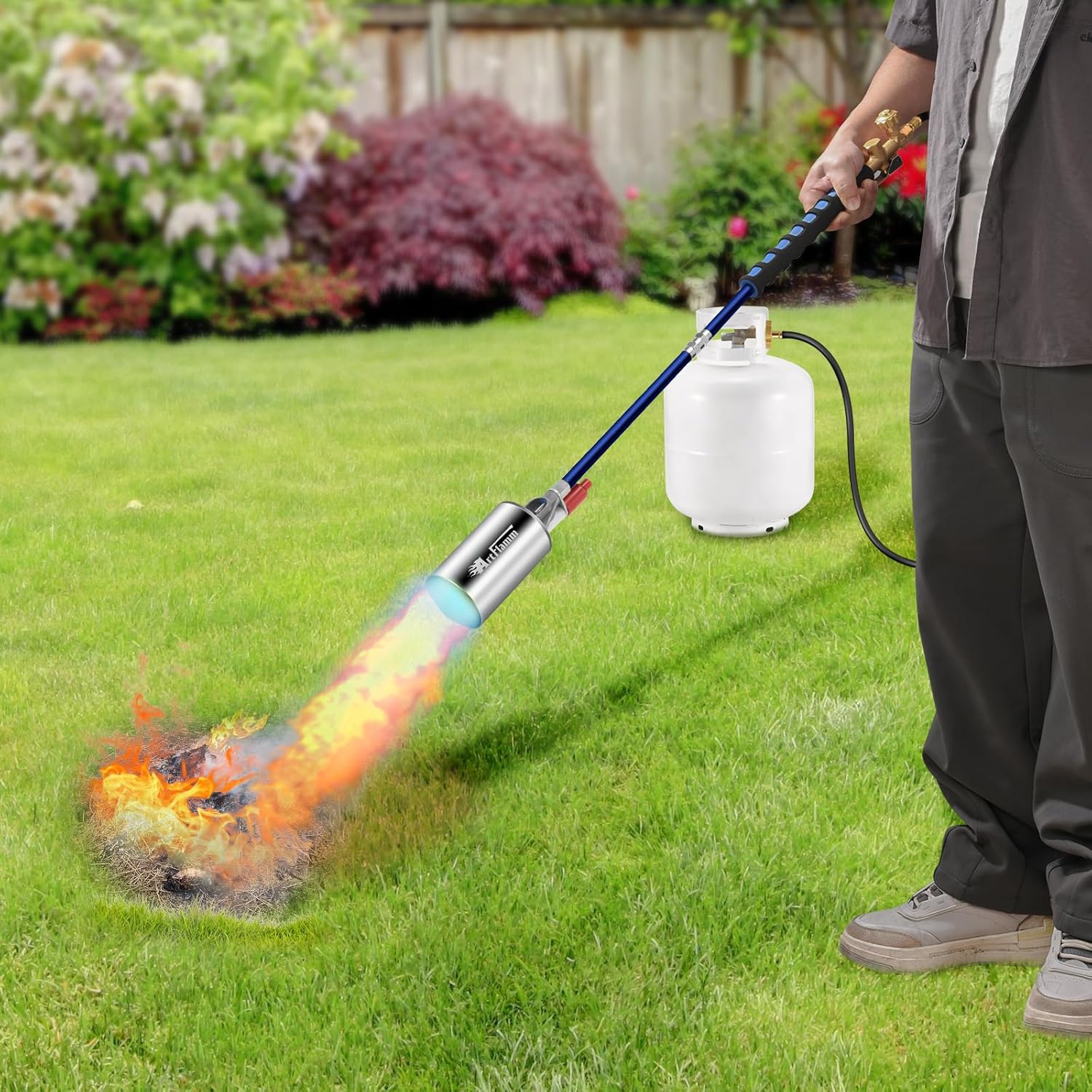Portable Propane Torch Weed Burner Kit with Storage Bag, High Output BTUs Weed Torch with 10 FT Hose, Self Igniter Weed Flame Torch for Campfires,Roofing,Melting Snow and Ice,Road Marking