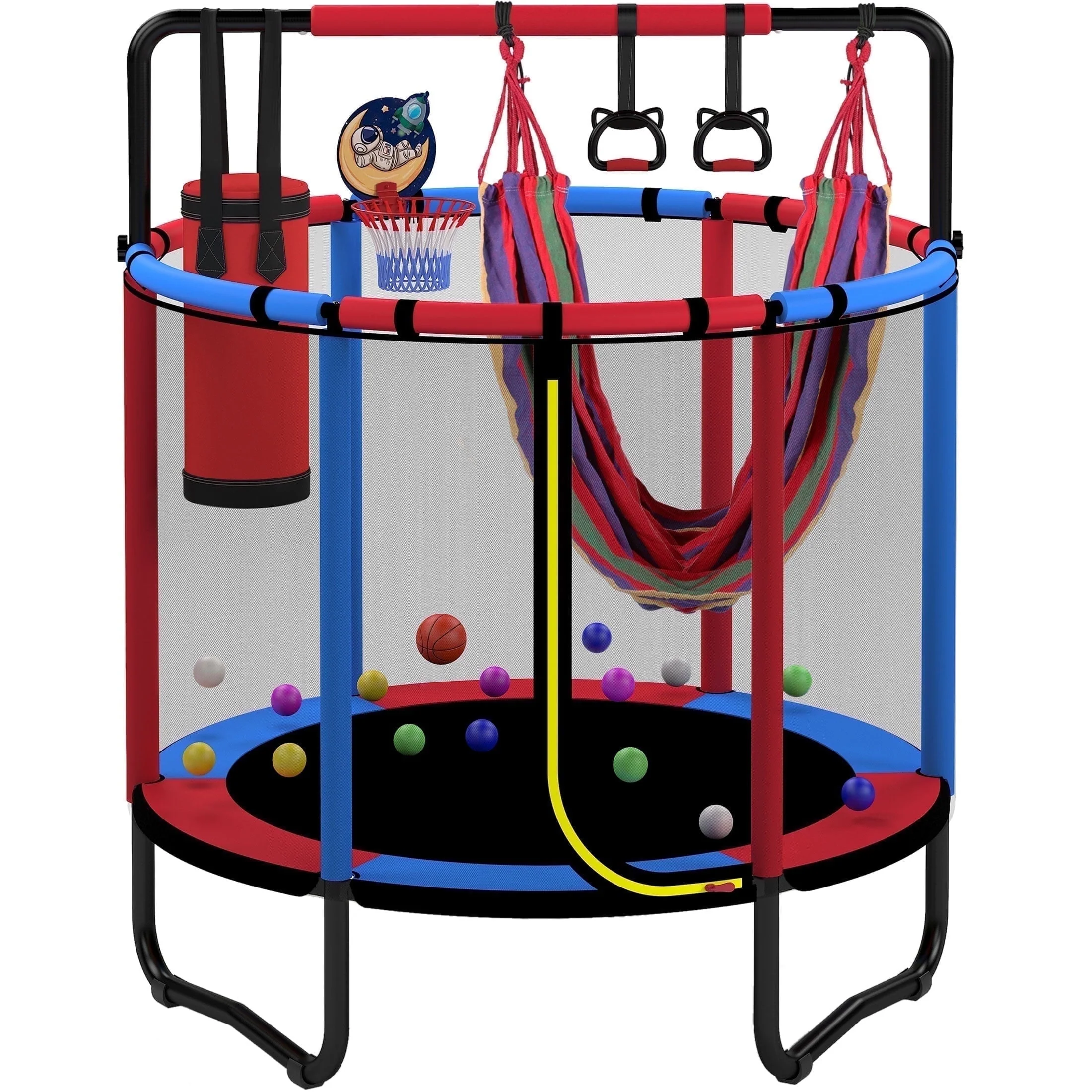 55-Inch Kids Trampoline with Basketball Hoop & Accessories
