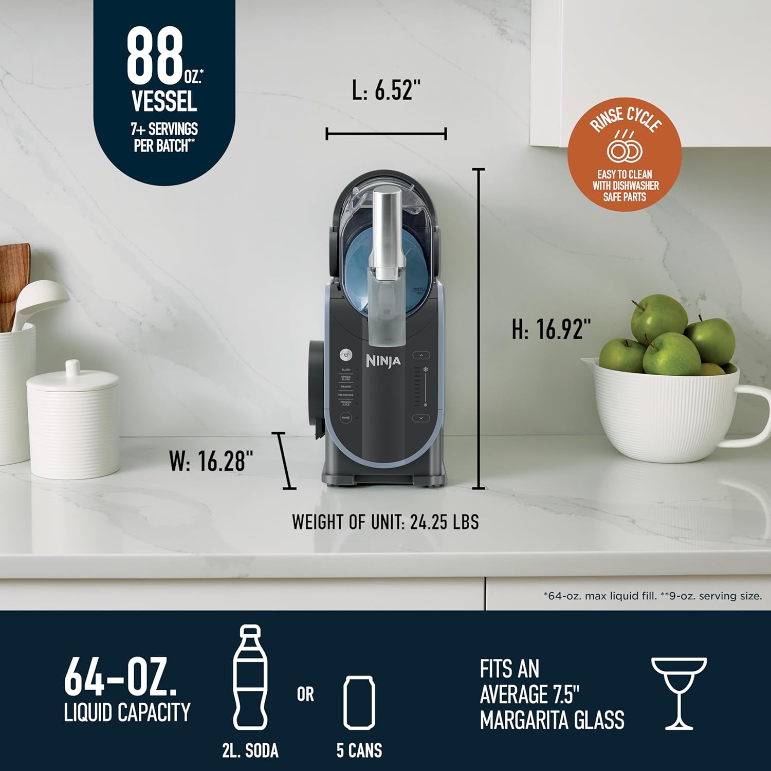 Professional Frozen Drink Maker with RapidChill Technology, 88 oz. Frozen Drink & Slushie Machine, 5 Preset Programs, Frozen Margaritas, Frappés, and More, Orange Mango, FS301OR