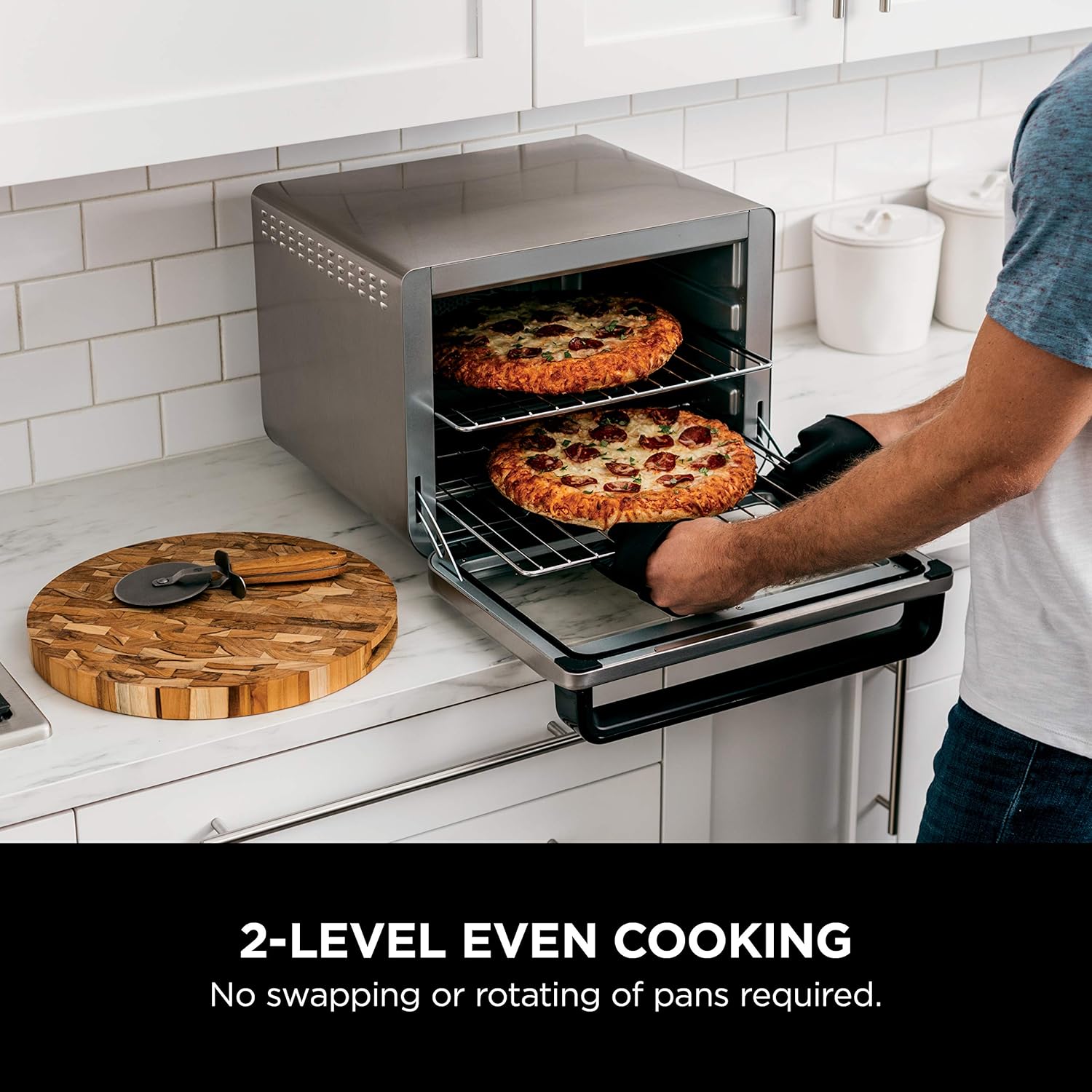 10-in-1 Smart XL Air Fry Oven, Bake, Broil, Toast, Roast, Digital Toaster, Thermometer, True Surround Convection up to 450°F, includes 6 trays & Recipe Guide