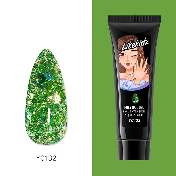 Poly Nail Gel - Grass Green Sequins