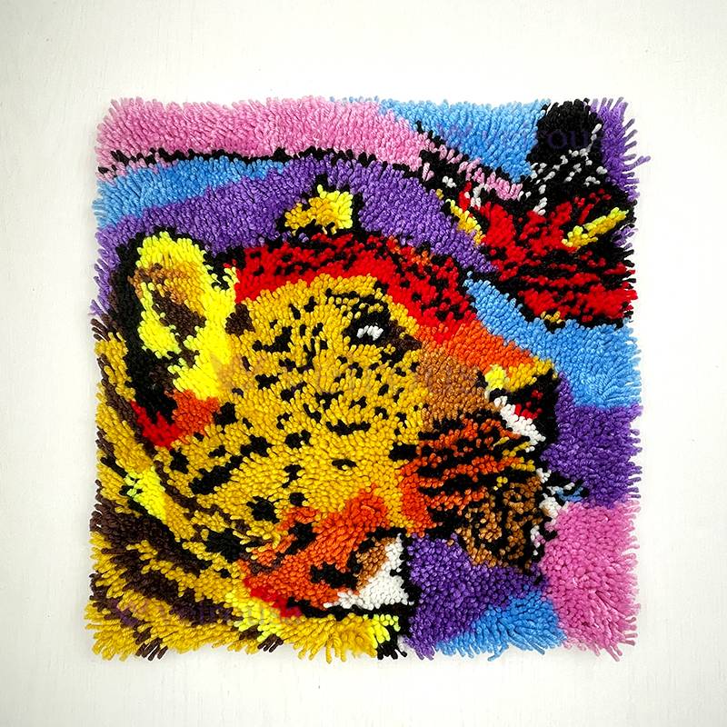 Leopard & Butterfly Encounter Latch Hook Pillow Kit for Adult, Beginner and Kid