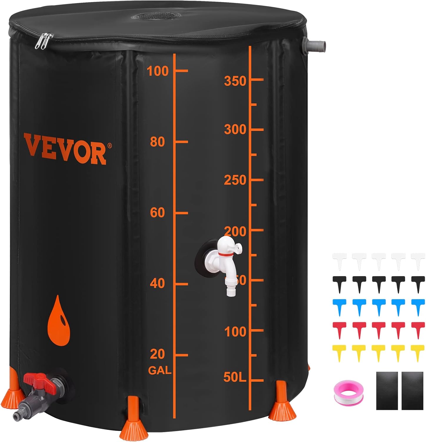 Collapsible Rain Barrel, 53 Gallon/201 L Portable Rain Water Collection Barrel, PVC Rainwater Collection System with Spigots and Overflow Kit, Water Barrel for Garden Water Catcher
