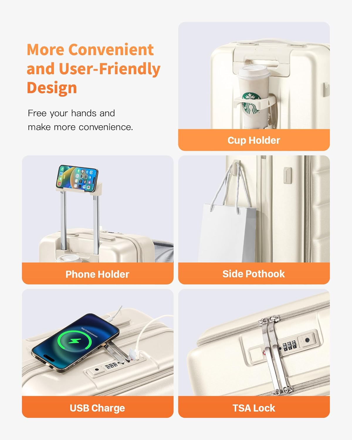 20 IN Carry On Luggage 22x14x9 Airline Approved - Front Pocket Hardside Travel Suitcase Unbreakable