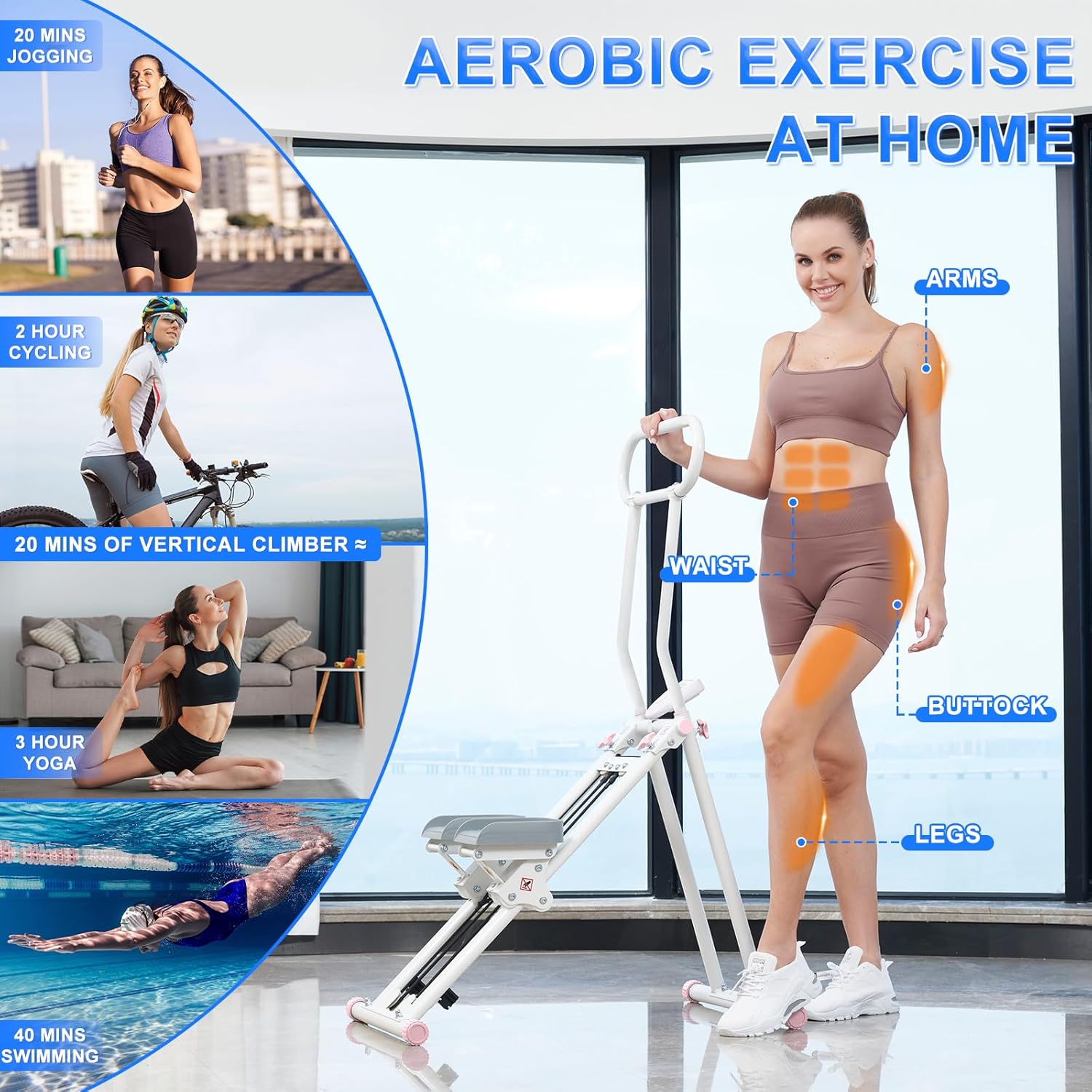 Stair Stepper ,Foldable Stair Climber for Full Body Workout,  Vertical Climber Exercise Machine with Adjustable Handlebar for Home Gym