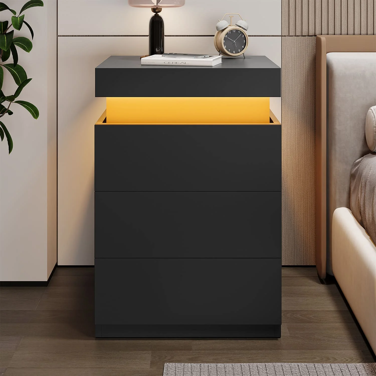 Nightstand with LED Lights Charging Station