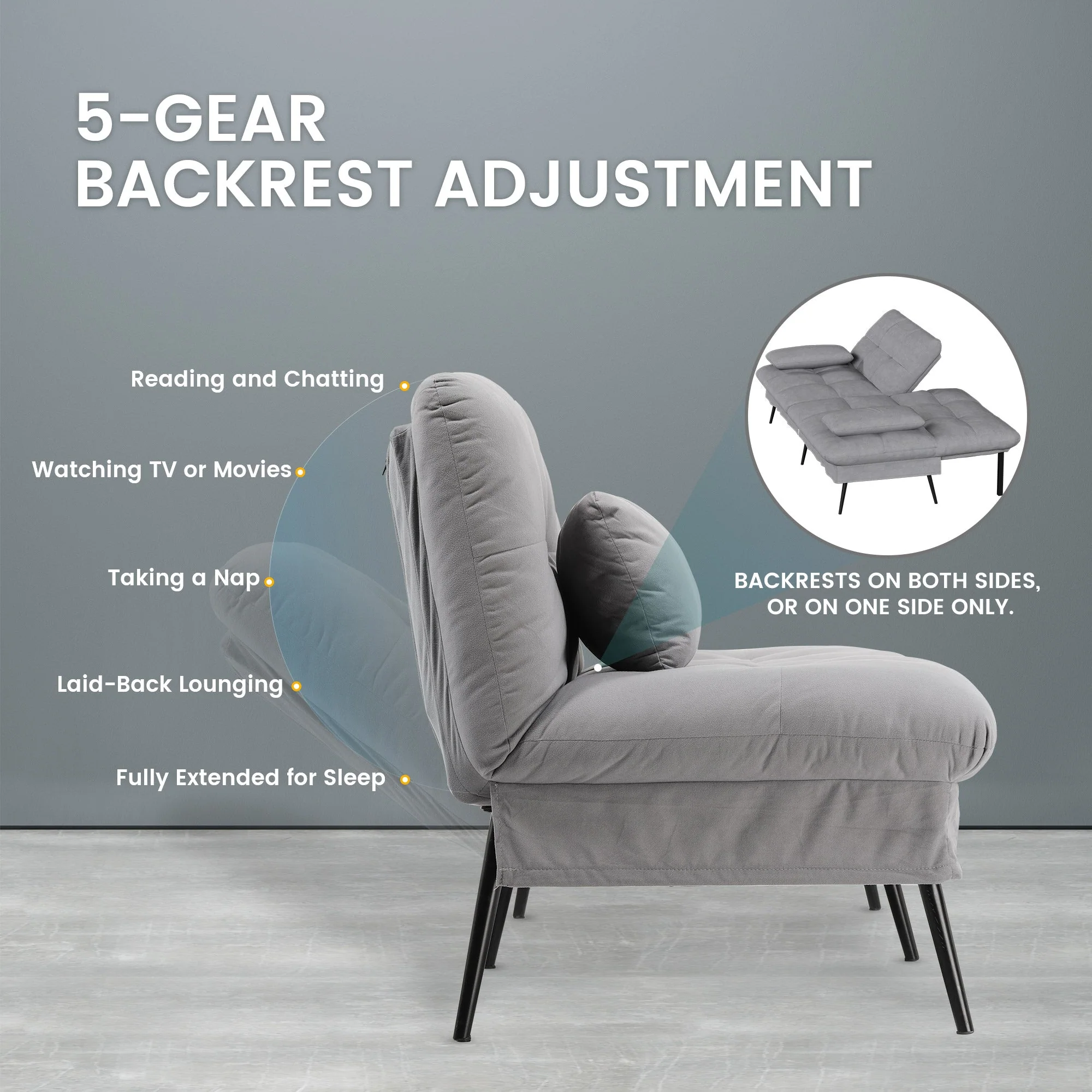 COMHOMA Convertible Ultra-comfortable Futon Sofa Bed with Adjustable Backrest B001